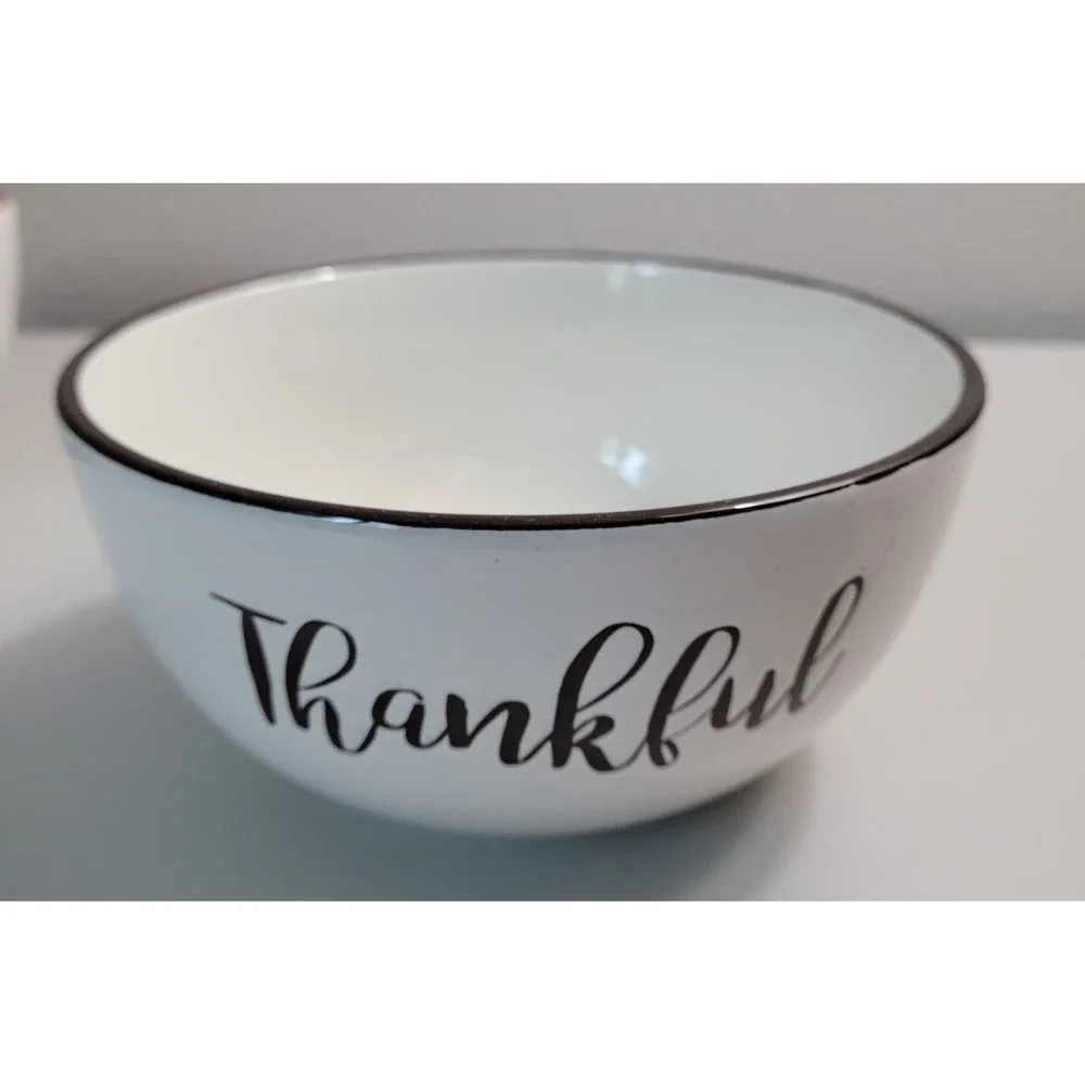 Hobby Lobby Fall Tableware Bowls Set 3 Blessed Grateful Thankful White Speckled